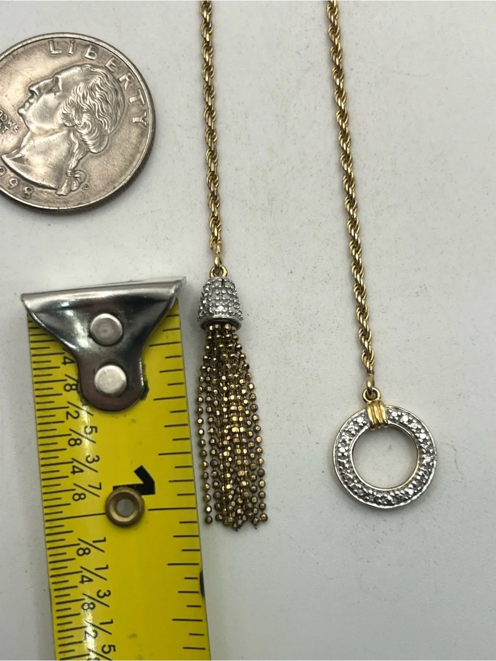 Lariat tassel necklace gold over sterling silver CZ chain
